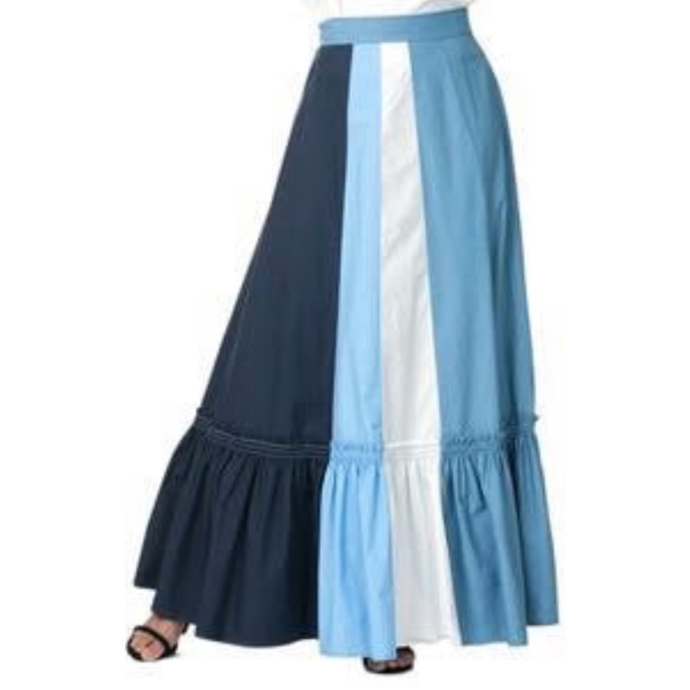 MULTI BLUE MAXI SKIRT WITH SIDE SLIT
